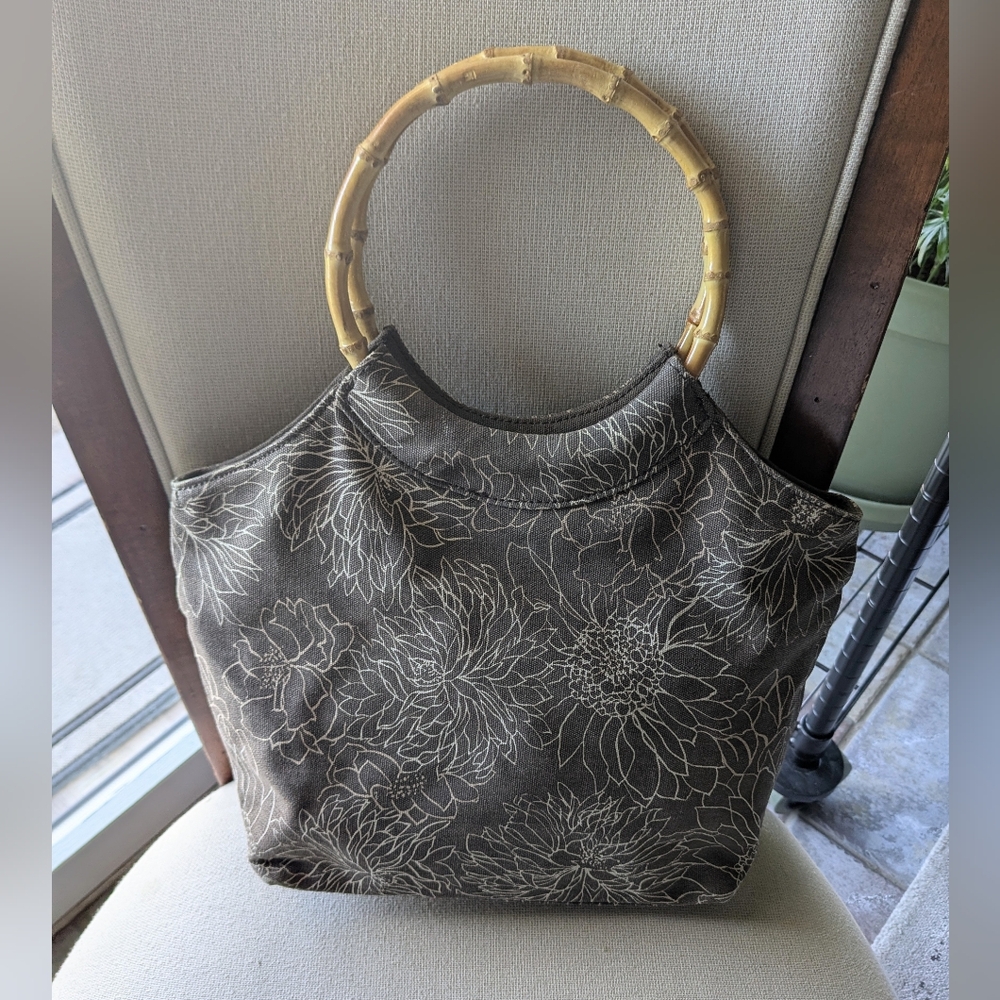 OLD NAVY Brown Floral Bamboo Handle Lightweight Handbag